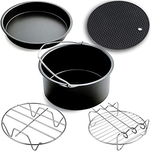 SHERAF Accessoires voor luchtfriteuses 5-delige friteuseaccessoireset, geschikt voor 3,5QT-7,2QT luchtfriteuses voor alle 7 inch luchtfriteuses zonder BPA, vaatwasmachinebestendig (maat: 7 inch) lofty