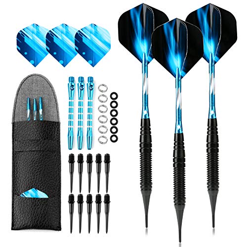 Crazy-m Dartpijlen met kunststof tip, softdart pijlen 19 gram, e-dart pijlen 19 g, groen blauw rood zwart dartshaft accessoires met tas voor elektronische dartboard, softdarts