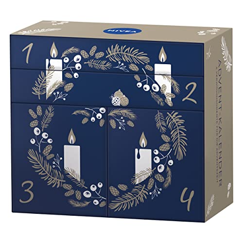 NIVEA Adventkalender 2022 met 4 deurtjes, kerstkalender met 4 verwenmomenten voor de adventstijd, adventskalender met verzorgingsproducten en accessoires