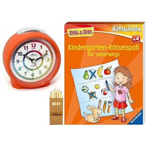 Atlanta Kinderwekker zonder tikken, voor jongens en meisjes, met raadselboek, raadselplezier voor onderweg 1999/12 BU2 (oranje)