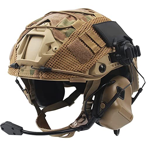 JJZHY Airsoft Fast Helm Set met Tactical Headset Helm en Helm Cover voor Airsoft Paintball Outdoor Jacht Paintball Schieten(Size:Eén maat,Color:Bruin)