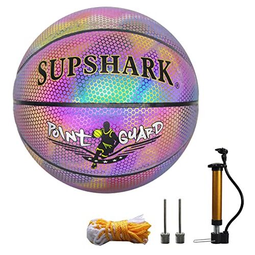 Toseky Reflecterend basketbal, basketbal voor nacht   Reflecterende PU-lederen basketbalbal Opblaasbare basketbal voor training, spelen, slijtvaste basketbalbal voor sportliefhebber cadeau