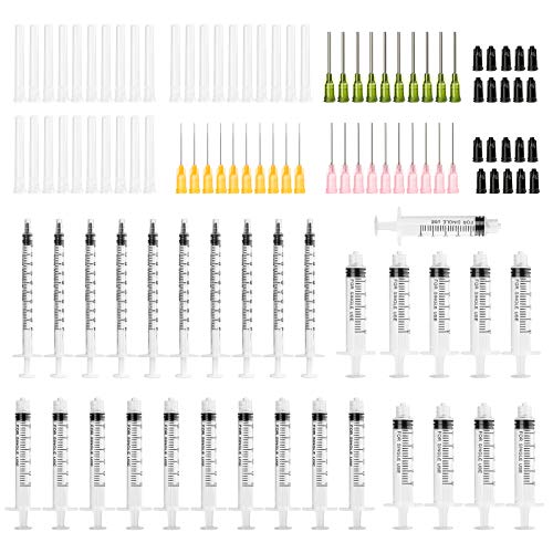 XINDA 30 Plastic Spuiten, 5ml 3ml 1ml Plastic Spuit met Meting, Spuit met Blunt Needle Wegwerpspuit, Doseerspuit van Kunststof voor olie- of lijmmapplicatoren, experimenten, huisdiervoeders, industriële