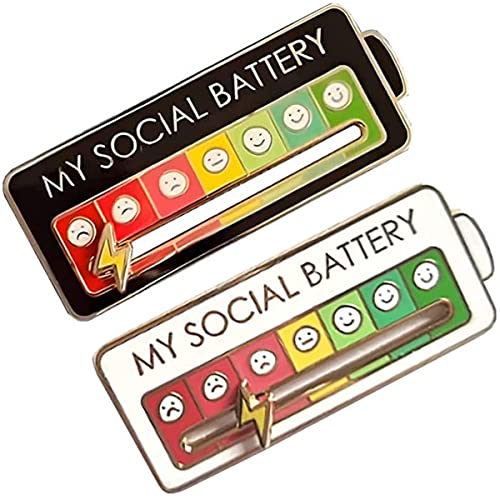 GYORI 2 Pcs Interactive Mood Pins, Funny Social Mood Brooch Pin for 7 Days, My Social Battery Interactive Pin, Fashionable Accessories for Backpacks, Jackets, and Hats (Black+White)