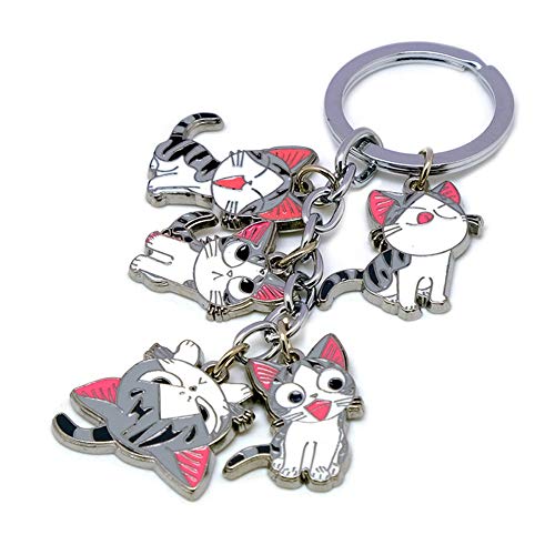 Multiculture Sleutelhanger met 5 Chibi kattenfiguren voor kleine katten en chi-fans