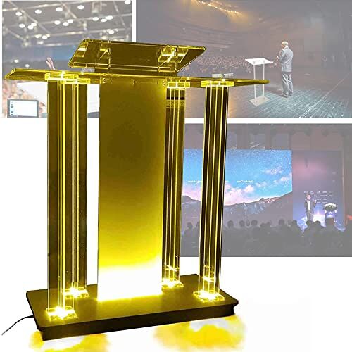 FKKFUCI Kerkpreekstoel Duidelijke Podiumstandaard, Acrylpodium, Led-Preekstoel Van Acryl Met Verlichting, Staande Preekstoel Met Zwenkwielen, Rollende Preekstoel, Verhoogd Leesstation