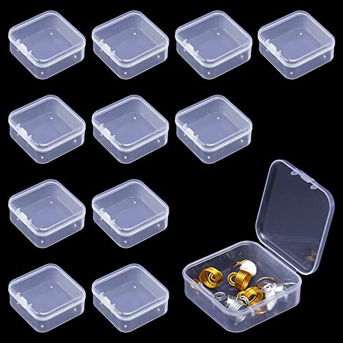 Rebanky 12 stuks opbergdozen, kleine transparante plastic opbergdozen, transparant, kleine plastic dozen, mini-opbergdozen voor kralen, sieraden, kleine onderdelen (55 x 55 x 20 mm)