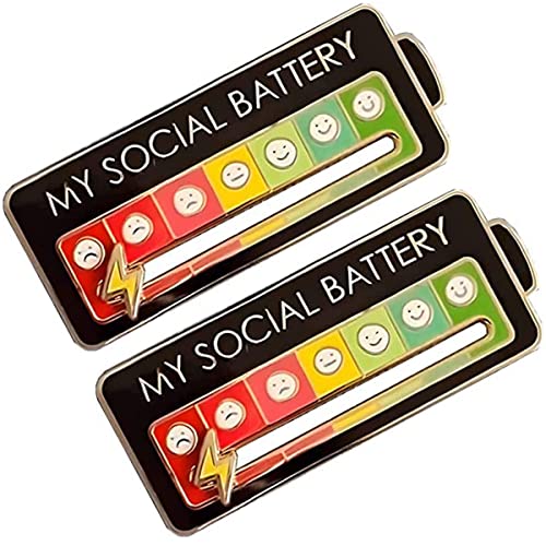 FAIRZ 2 Pcs Interactive Mood Pins, Funny Social Mood Brooch Pin for 7 Days, My Social Battery Interactive Pin, Enamel Pins for Clothing Backpack Hat Decoration (Black)