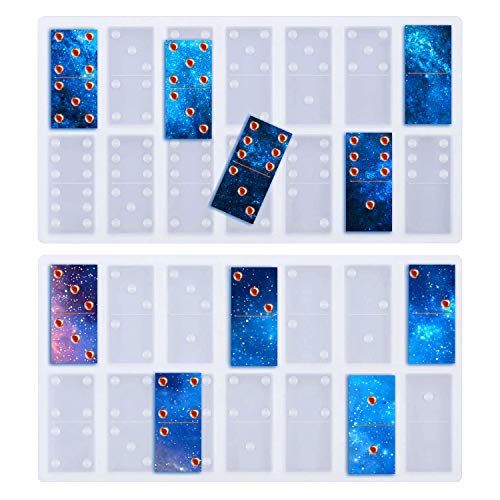 Libershine 2 Stks Hars Domino Mallen voor Gieten,  Silicone Domino Game Mallen, Dominoes Game Mallen Epoxy Casting Mould voor Gepersonaliseerde Domino DIY