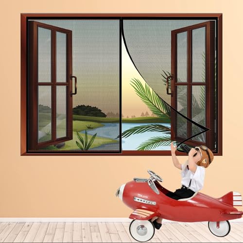 NOLLAM Handsfree Windows,150x115cmWindows Stil, past op alle Windows zoals schuifWindows, Franse Windows, eenvoudig te installeren zonder boren，zwart