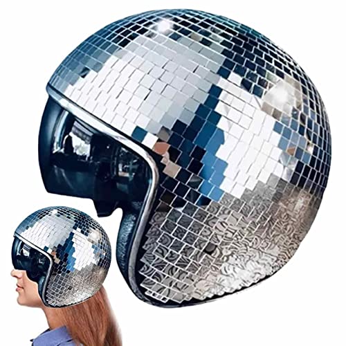 Shannan Discobal helm voor kinderen, 2024 nieuwe discobal hoeden, klassieke disco cap met intrekbare zonwering, glitterspiegel, glas discobal hoed, helm, adembenemende discobal helmen, disco kogelhelm
