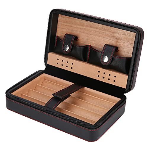 Syrisora Sigaren-opbergdoos, sigaren-opberghoes, humidor-sigarenhouder, sigarenkoker, draagbare reis-humidor-etui van cederhout, sigarenhouder opbergdoos, zwart, aktetas