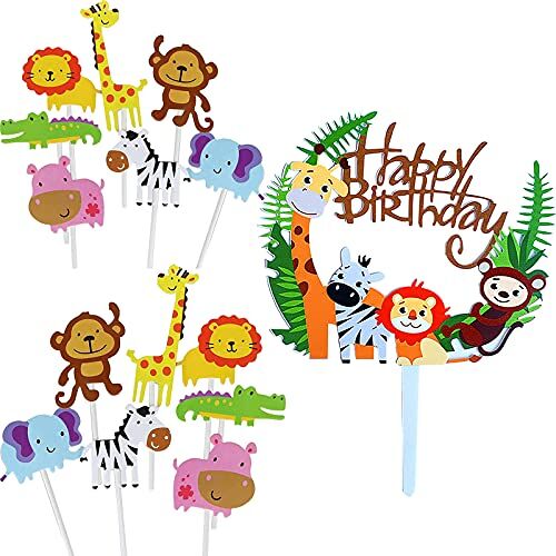 saizone Zoo Taartdecoraties, taartdecoraties dieren, verjaardag taartdecoraties jongens, artikel voor verjaardagsfeest, muffin cake, cupcake-decoratie