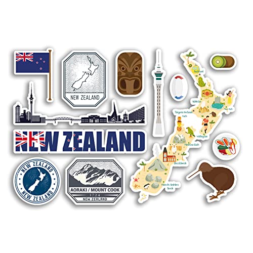 DV DESIGN A5 Stickervel Nieuw-Zeeland Vinyl Stickers Bezienswaardigheden Kaart Cultuur Land Vakantie Vlag Reizen #78489
