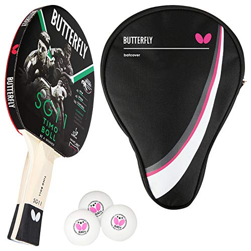 Butterfly Timo Boll SG11 tafeltennisbatje + tafeltennishoes, drive case + 3*** ITTF R40+ tafeltennisballen   tafeltennisbatjes set   tafeltennis hobby set