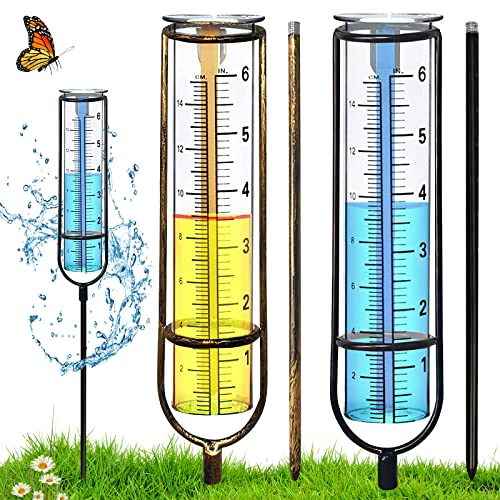 Vegena 2 stuks regenmeters van glas, neerslagmeter met grondpen, regenmeter van metaal, watermeter, regenmeter, outdoor regenmeter, afneembare regenmeter voor tuin, gazon, terras, decoratie