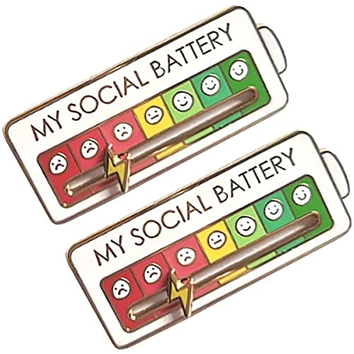 GYORI 2 Pcs Interactive Mood Pins, Funny Social Mood Brooch Pin for 7 Days, My Social Battery Interactive Pin, Fashionable Accessories for Backpacks, Jackets, and Hats (White)