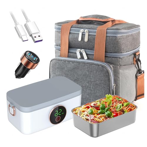 MeLtor Voedselverwarmer Lunchbox Oplaadbaar En Draadloos, Elektrische Lunchbox Voedselverwarmer Draagbaar En Batterijgevoed 16000 mAh, Verwarmde Lunchbox Voor Heren