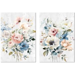 DRW Set van 2 canvasfoto's van hout met bloemen, met handstuk in wit, roze en blauw, 70 x 3 x 100 cm DRW Set van 2 canvasfoto's van hout met bloemen, met handstuk in wit, roze en blauw, 70 x 3 x 100 cm