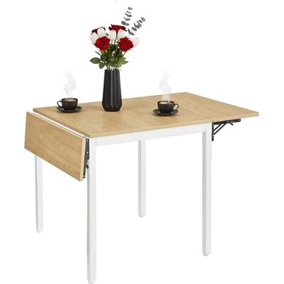 Relaxdays opklapbare eettafel, ruimtebesparend, MDF & ijzer, 76x120x78 cm, naturel/wit Relaxdays opklapbare eettafel, ruimtebesparend, MDF & ijzer, 76x120x78 cm, naturel/wit