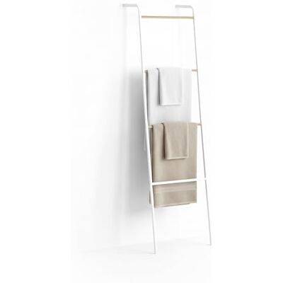 Relaxdays metalen handdoekenladder, 4 treden, voor handdoeken en kleding, compact, 158x40x28 cm, wit Relaxdays metalen handdoekenladder, 4 treden, voor handdoeken en kleding, compact, 158x40x28 cm, wit