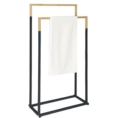 Relaxdays handdoekrek badkamer, staand, metaal en bamboe, 84,5 x 45 x 21 cm, zwart-natuur Relaxdays handdoekrek badkamer, staand, metaal en bamboe, 84,5 x 45 x 21 cm, zwart-natuur