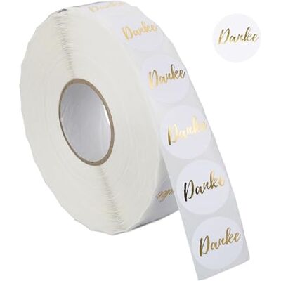 Relaxdays stickers 'Danke', etiketten op rol, ronde sluitzegels 'bedankt', zelfklevend, stickerrol, wit/goud Relaxdays stickers 'Danke', etiketten op rol, ronde sluitzegels 'bedankt', zelfklevend, stickerrol, wit/goud
