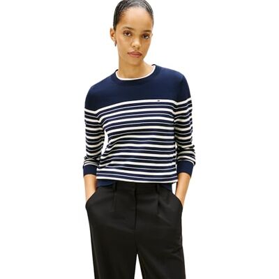Tommy Hilfiger Dames CO Jersey FINE GG LS C-NK SWT WW0WW44984 Pullover Sweater, Blauw (Dark Night Navy/Calico Multi STP), 3XL, Blauw (Donker Nacht Navy/Calico Multi Stp), 3XL grote maten Tommy Hilfiger Dames CO Jersey FINE GG LS C-NK SWT WW0WW44984 Pullover Sweater, Blauw (Dark Night Navy/Calico Multi STP), 3XL, Blauw (Donker Nacht Navy/Calico Multi Stp), 3XL grote maten