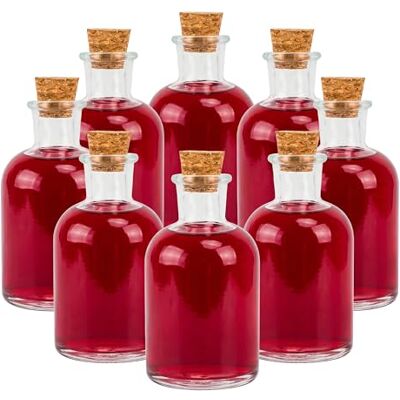 Relaxdays glazen flessen, set van 8, kurksluiting, 150 ml, transparant olie, azijn, kruiden, DIY-fles, likeurfles Relaxdays glazen flessen, set van 8, kurksluiting, 150 ml, transparant olie, azijn, kruiden, DIY-fles, likeurfles