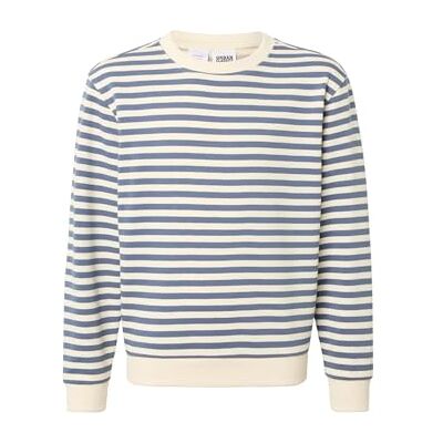 Urban Classics Oversized gestreepte crewneck voor meisjes, casual gestreepte trui, katoen en polyester, French Terry, ronde hals, vrije tijd en school, wit/vintage blauw, 134-140 Urban Classics Oversized gestreepte crewneck voor meisjes, casual gestreepte trui, katoen en polyester, French Terry, ronde hals, vrije tijd en school, wit/vintage blauw, 134-140