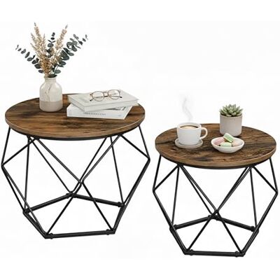 Relaxdays set van 2 salontafels, houtlook en metaal, rond, vintage, woonkamer, bruin/zwart, 50x40 cm Relaxdays set van 2 salontafels, houtlook en metaal, rond, vintage, woonkamer, bruin/zwart, 50x40 cm
