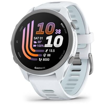 Garmin Forerunner 170-43mm Lichtgewicht GPS hardloophorloge AMOLED Beeldscherm Coach-trainingsschema's HRV Pay tot 10 dagen batterij Whitestone/Cloud Blue Garmin Forerunner 170-43mm Lichtgewicht GPS hardloophorloge AMOLED Beeldscherm Coach-trainingsschema's HRV Pay tot 10 dagen batterij Whitestone/Cloud Blue
