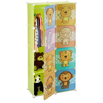 Relaxdays kinderkast, met deuren, diermotieven, klikverbinding, kledingroede, kunststof, voor de kinderkamer, kleurrijk Relaxdays kinderkast, met deuren, diermotieven, klikverbinding, kledingroede, kunststof, voor de kinderkamer, kleurrijk