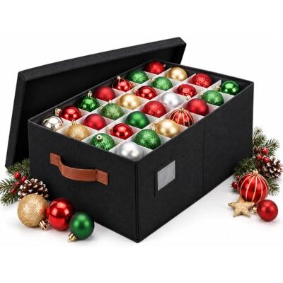 Relaxdays opbergdoos voor kerstballen, 96 ballen, zwart HxBxD: 26 x 66,5 x 33 cm, polyester, karton, bolletjesdoos Relaxdays opbergdoos voor kerstballen, 96 ballen, zwart HxBxD: 26 x 66,5 x 33 cm, polyester, karton, bolletjesdoos