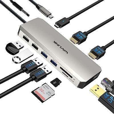 WAVLINK USB-C-dockingstation voor twee monitoren, dockingstation met twee HDMI, DP, 100W PD, USB 3.0 & 2.0, RJ45, SD/TF-sleuven, audio/microfoon, alleen compatibel met Windows-computers WAVLINK USB-C-dockingstation voor twee monitoren, dockingstation met twee HDMI, DP, 100W PD, USB 3.0 & 2.0, RJ45, SD/TF-sleuven, audio/microfoon, alleen compatibel met Windows-computers