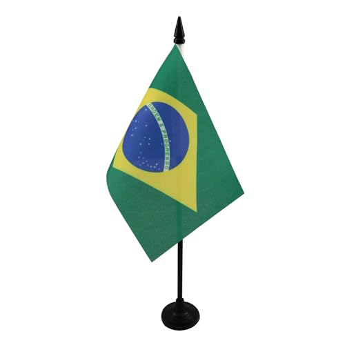 AZ FLAG Brazilië Tafelvlag 15x10 cm Brazilian Desk Vlag 15 x 10 cm Zwarte plastic stok en voet