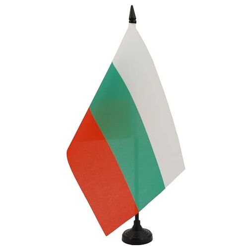 AZ FLAG Bulgarije Tafelvlag 14x21 cm Bulgaarse Bureauvlag 21 x 14 cm Zwarte plastic stok en voet