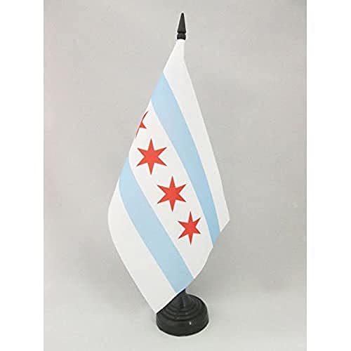 AZ FLAG Chicago Tafelvlag 14x21 cm Chicago City Desk Vlag 21 x 14 cm Zwarte plastic stok en voet