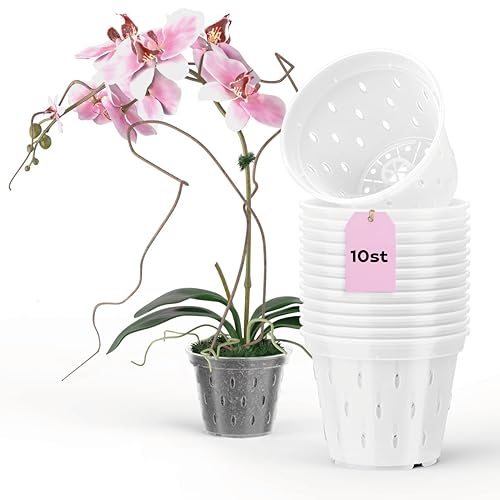 Garten Lux Set van 10 orchideepotten, transparant, diameter 17 cm, hoogte 13 cm, kunststof orchideeënpotten met gaten, mesh-pot voor orchideeën voor binnen, 1,5 l