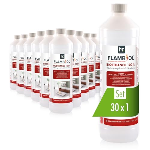 Höfer Chemie 30 x 1 L bio-ethanol 100% zuiver voor ethanolhaard, ethanolbranders, tafelhaard en bio-ethanolhaard