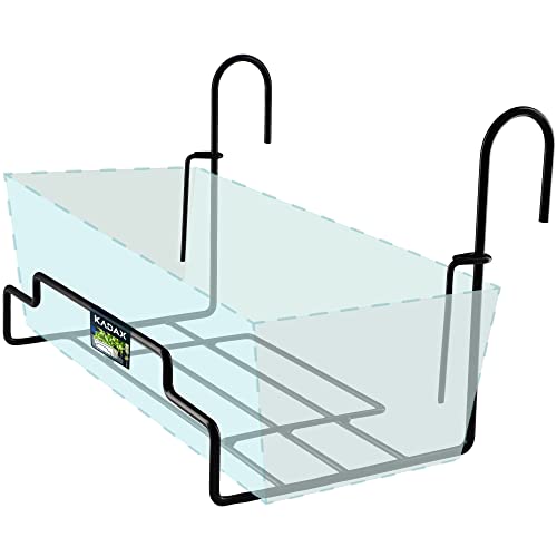 KADAX Bloempothouder voor leuning, balkon, terras, bloembak, binnen en buiten, plantenstandaard, plantenhouder van staal, bloembakhouder met haken, zwart (breedte: 22 cm)