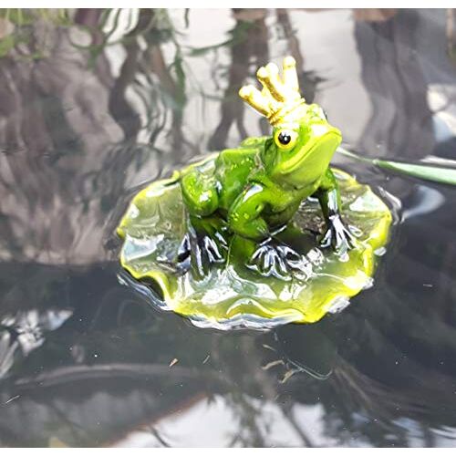 LB H&F Zwemdier kikker vijverfiguur kikkerkoning groen blad mini vijver tuinvijver decoratie (kikker)
