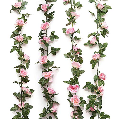 Amacoam bloemenslinger van kunstbloemen, hangende rozen, slinger, namaakbloemen, slinger, voor thuis, muur, tuin, bruiloft, strik, bloemschikking, decoratie, 2 stuks, 230 cm, 16 bloemen