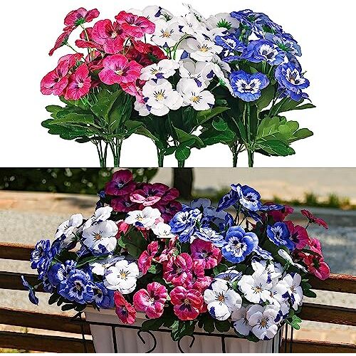 QIANYUN Kunstbloemen voor buiten, UV-bestendig, kunstbloemen, kunstbloemen, van kunststof, losse kunstplanten voor buiten (6, wit blauw roze) 23 x 23 x 35 cm