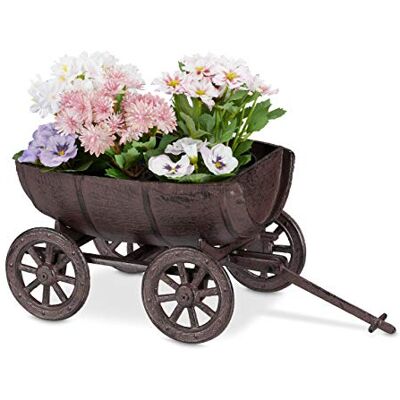 Relaxdays plantenbak, tuindecoratie, halve wijnvat, kruiwagen, gietijzer plantenpot, HBD: 18x20x29 cm, bruin Relaxdays plantenbak, tuindecoratie, halve wijnvat, kruiwagen, gietijzer plantenpot, HBD: 18x20x29 cm, bruin