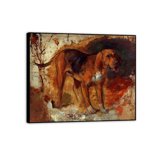 RYLJCZ Hound Holman Hunt beroemde canvas prints beroemde schilderijen reproducties ingelijste schilderij poster Giclee muurdecoratie klaar om op te hangen, 50 x 60 cm (19,7 x 23,7 inch) zwarte