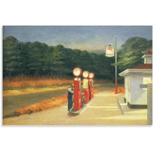 KEYGEM Beroemde Edward Hopper Posters《Gas 1940》Canvas Wall Art Edward Hopper Prints Edward Hopper schilderij voor thuis Wall Decor foto 30x40cmx1 geen frame