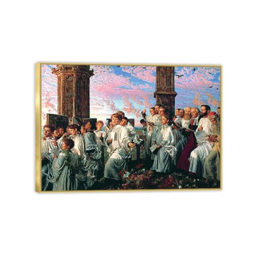 RYLJCZ May Morning Holman Hunt beroemde canvasprints beroemde schilderijen reproducties ingelijste schilderij poster Giclee muurdecoratie klaar om op te hangen, 40 x 56 cm (15,8 x 22,0 in)