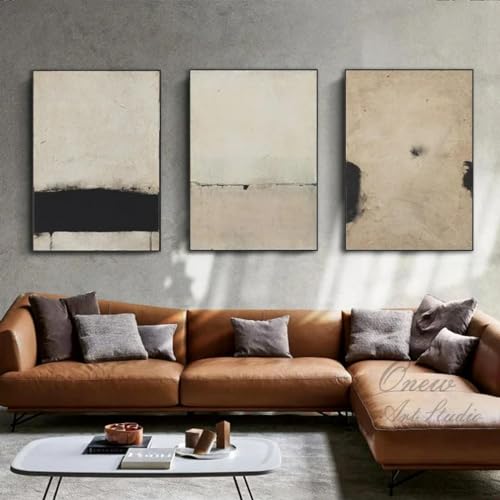 DHHXY Extra grote canvas muurkunst beige en zwart @ abstract acrylschilderij op canvas kunst modern minimalistisch 70x100cmX2