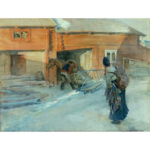 ArmerI Beroemde canvas prints kunstwerk poster kunstwerken een boerderij Bingsjo door Carl Larsson voor woondecoratie 60 x 90 cm